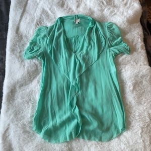 Brand new menthol green silk short sleeve blouse